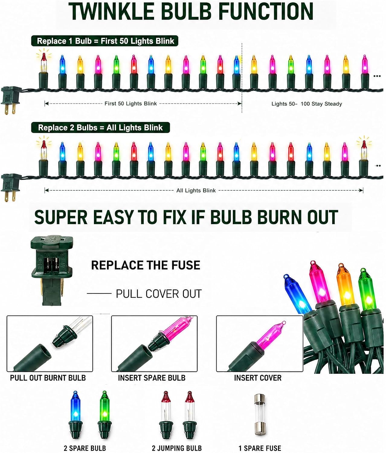 Thumbnail 1 de TW SHINE ZF-100-2/SB Mini Christmas Lights, 20 ft, 100 Multicolour Bulbs