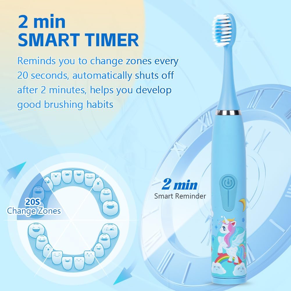 Thumbnail 4 de Vicloon Kids Electric Toothbrush (Blue) – Rechargeable, 6 Replaceable Heads, 4 Modes, 2-Min Timer