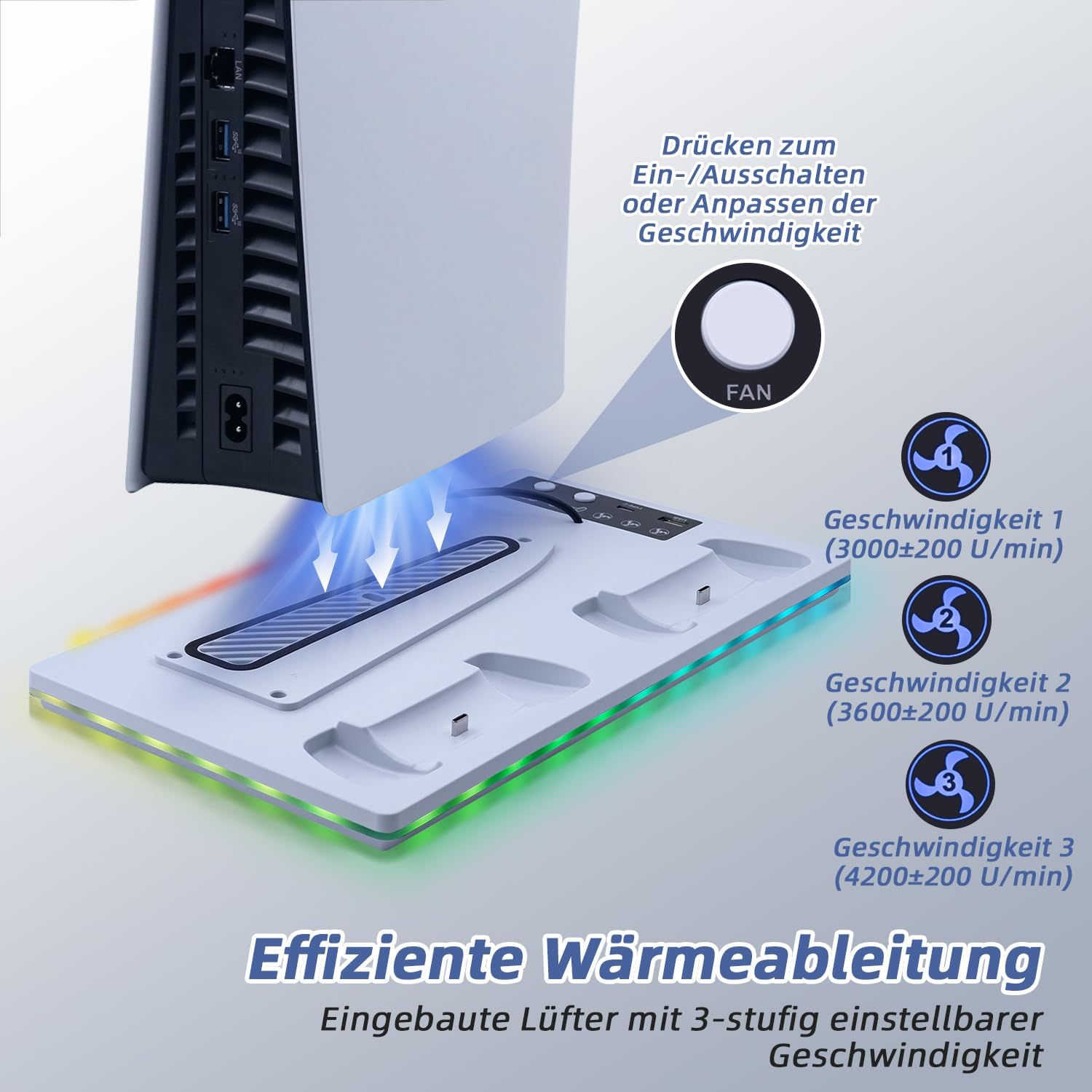 Thumbnail 4 de Wigearss PS5 Kühler Standfuß mit Dual-Controller-Ladestation, Lüfter und RGB-Licht für PS5 / PS5 Slim / PS5 Pro