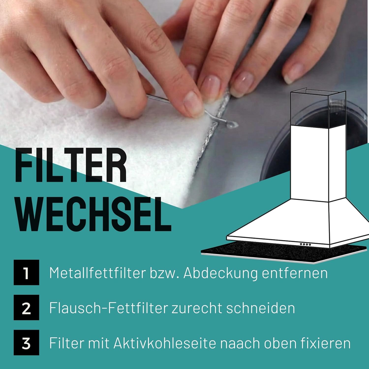 Detalle de FilterBase Universal Fettfilter Dunstabzugshaube (57x47 cm) – zuschneidbar, kompostierbar, 1er Pack