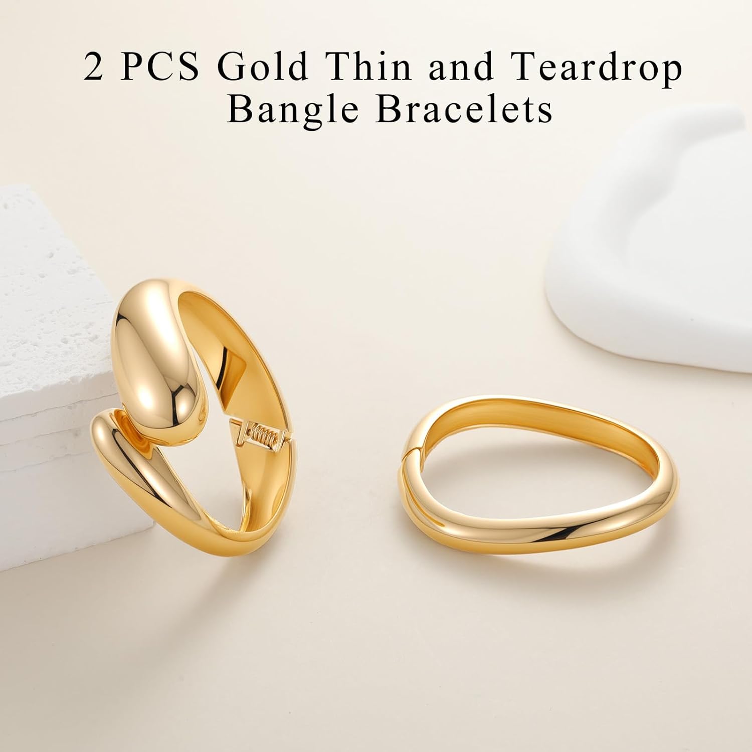 Thumbnail 5 de Yowivon Gold Bangles Bracelet for Women – irregular chunky teardrop wave hinged open cuff
