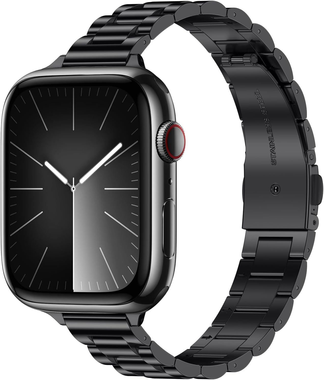 Detalle de Tasikar Thin Stainless Steel Apple Watch Band (38–42mm) – Sleek Black Metal Strap for Series 1–11