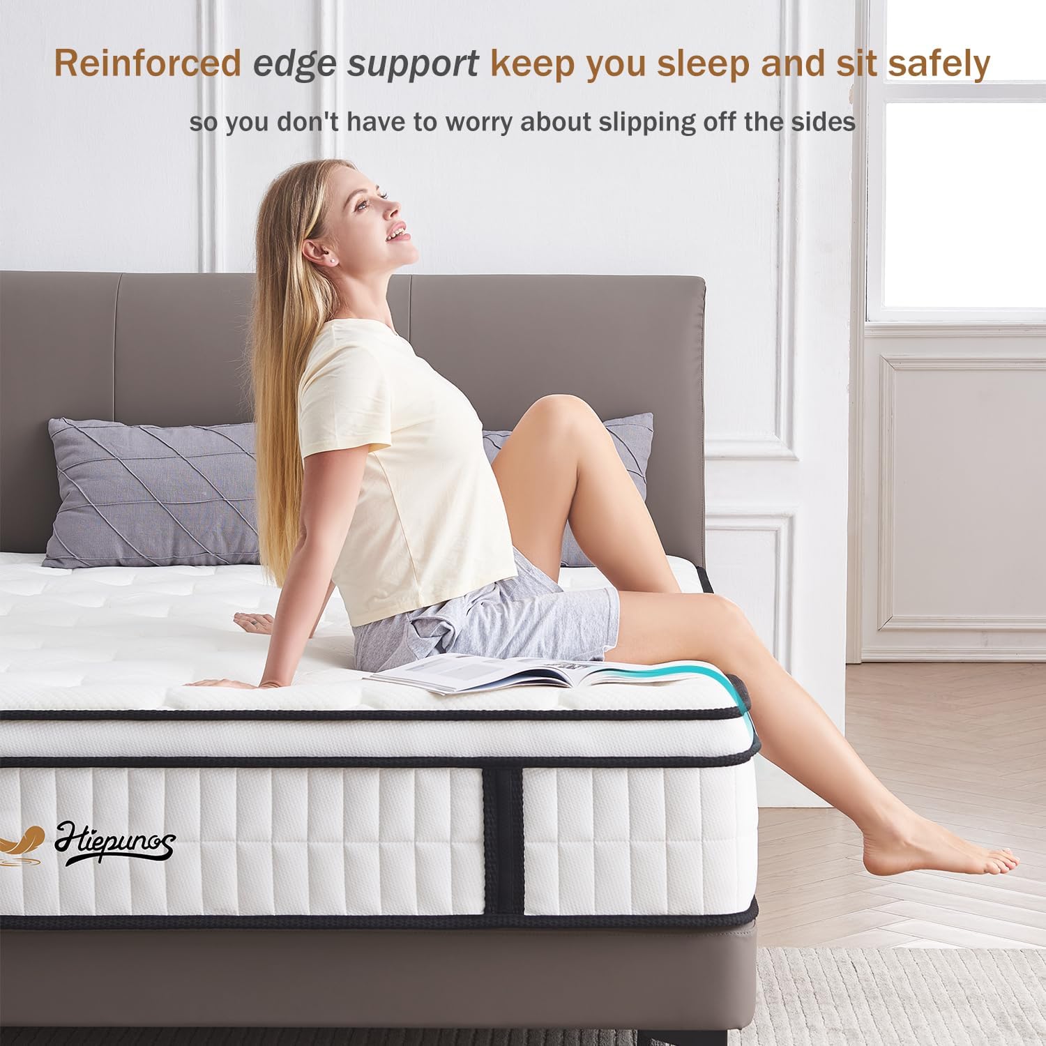 Thumbnail 3 de Hiepunos 4FT Small Double Mattress – 10.2 Inch Hybrid Memory Foam Pocket Sprung Orthopaedic Mattress
