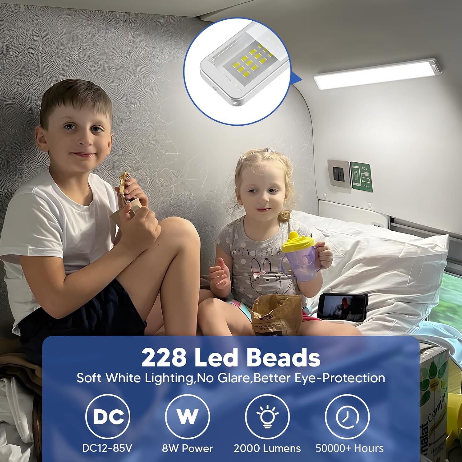 Thumbnail 1 de Kriogor 12V Interior LED Lights (2 Pack) – Upgraded 228 LED Strip Light with ON/OFF Switch, 42 cm, 6000K White for Caravan, Motorhome and More