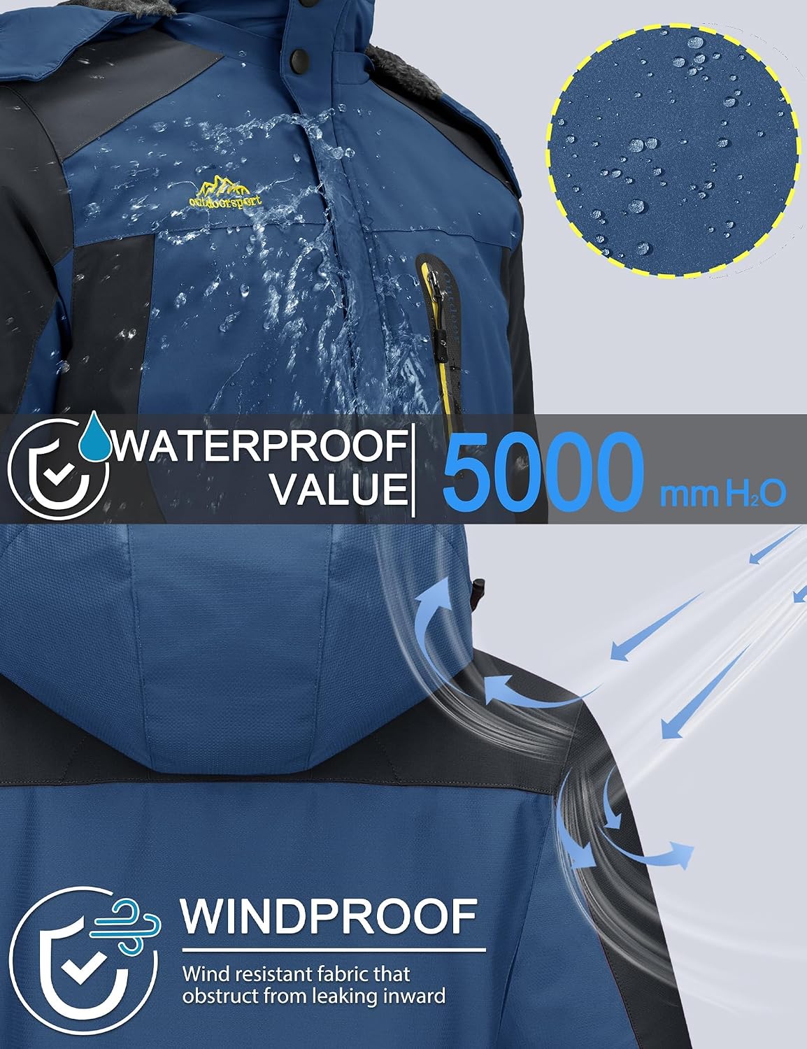 Detalle 2 de TACVASEN Skijacke Herren wasserdicht