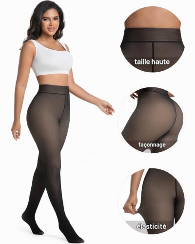 Detalle de HOWIN Collant polaire femme à effet transparent, taille haute et doublure chaude