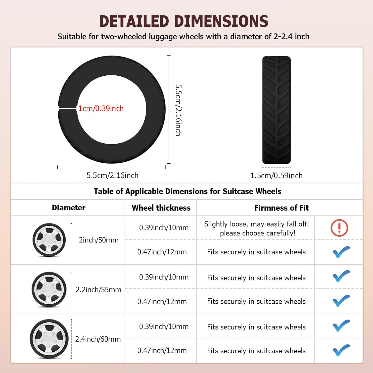 Detalle 2 de XYOFUN Luggage Wheel Protection Cove – Upgraded 8-Pack for 8-Wheeled Suitcases (Dark Blue)