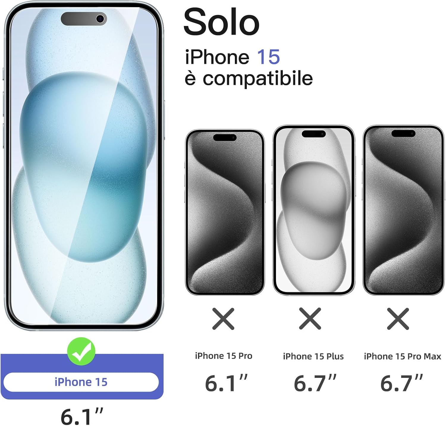 Thumbnail 1 de NEW'C Pellicola Privacy per iPhone 15 6,1″