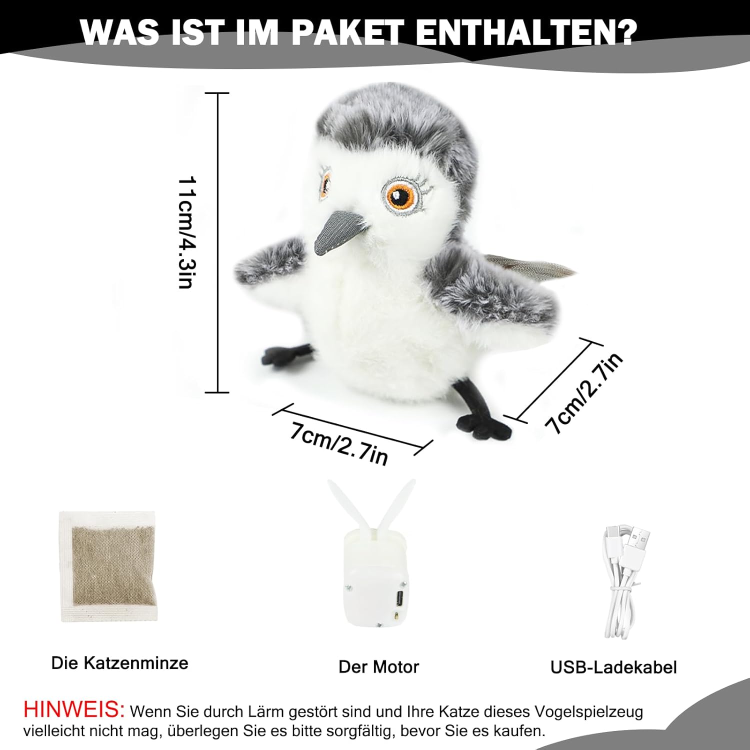 Detalle de Nepfaivy interaktives Katzenspielzeug Vogel – automatisch mit Berührungssensor, Katzenminze & USB-Akku