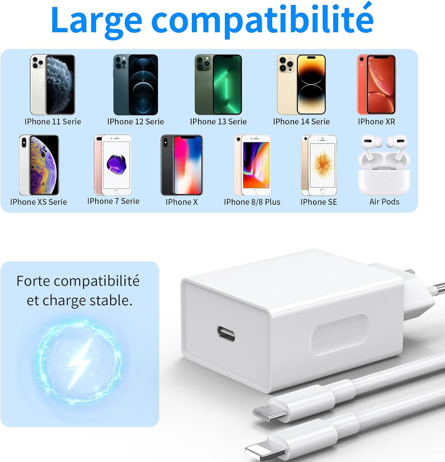 Thumbnail 4 de Chargeur rapide iPhone USB‑C 25 W avec câble Lightning 2 m – adaptateur secteur mural (blanc)