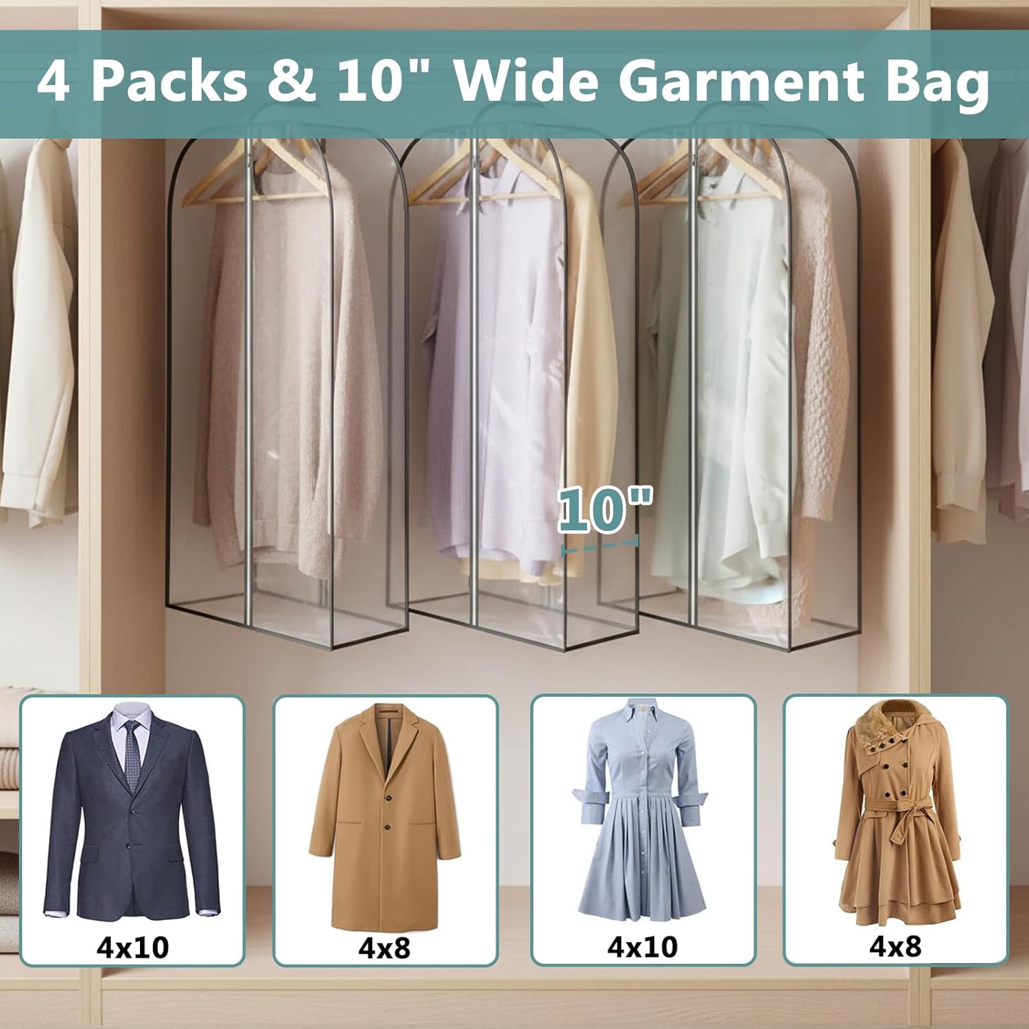 Thumbnail 4 de Wonninek Clear Garment Bags 4 Pack – Extra Wide 25cm Gusset, 102cm Long