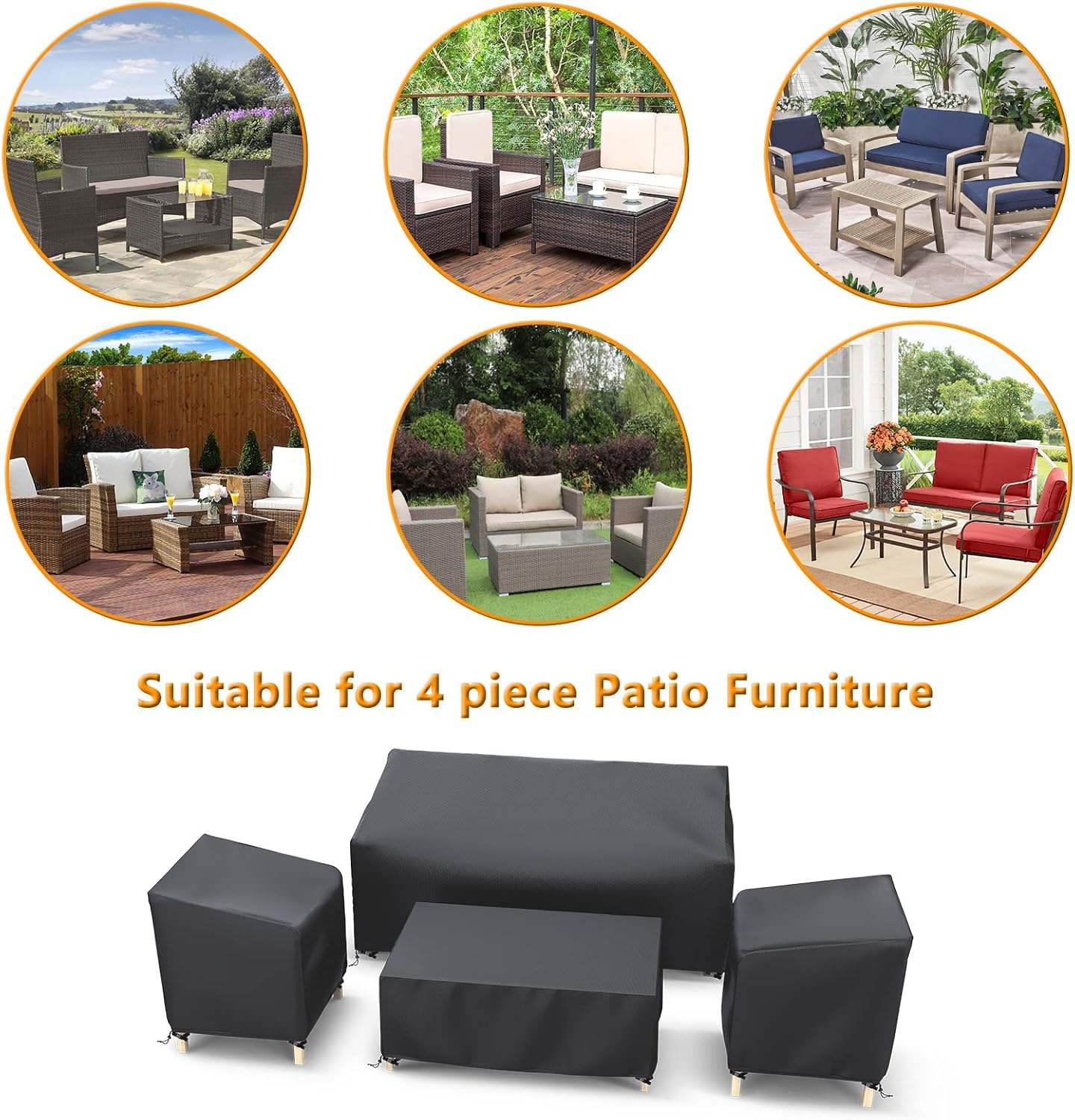 Detalle de STARTWO Black-X-Large 4-Piece Patio Furniture Cover Set, Waterproof Oxford