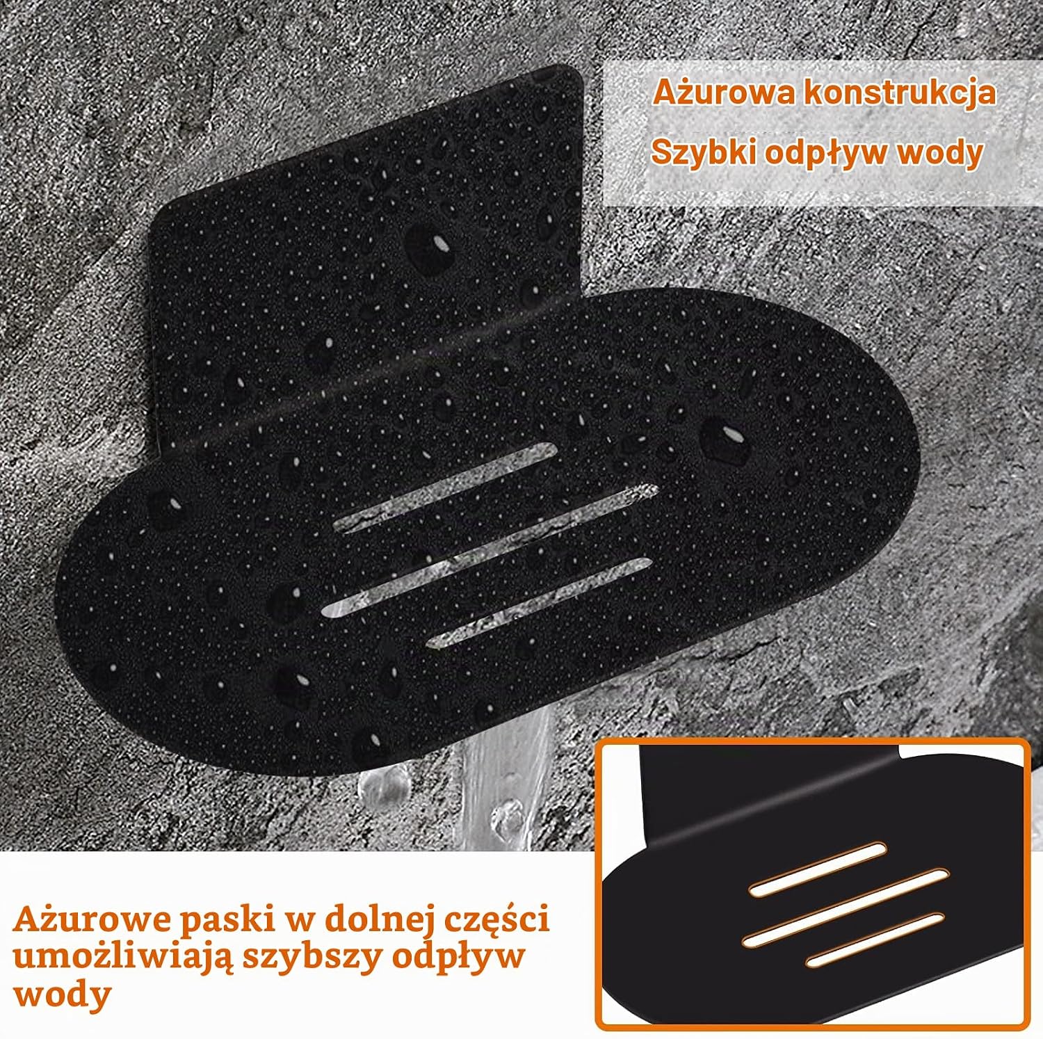 Detalle 2 de HONZUEN HJYUK SoapHoler BK – czarna mydelniczka ścienna ze stali nierdzewnej