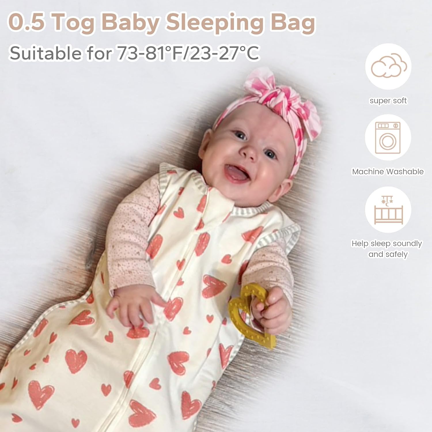Thumbnail 3 de TURMIN Baby Sleeping Bag 0.5 Tog – 0–24 Months, 100% Cotton Sleeveless Newborn Sleep Sack