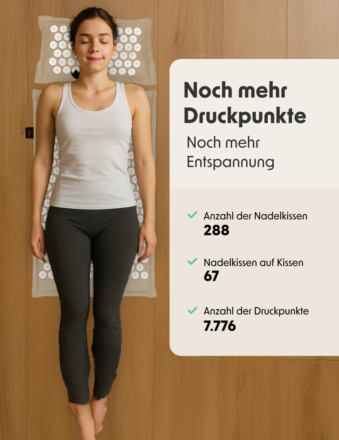 Detalle de LifeGoods ECO Akupressurmatte mit Kissen – Akkupressur-/Akupunktur-Massagematte für Rücken, Nacken & Kopf