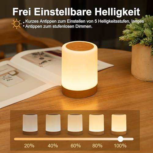 Detalle 2 de Dorifun LED Nachttischlampe Touch Dimmbar 2er Set – Kabellos, Timer & Memory, 256 RGB Farben