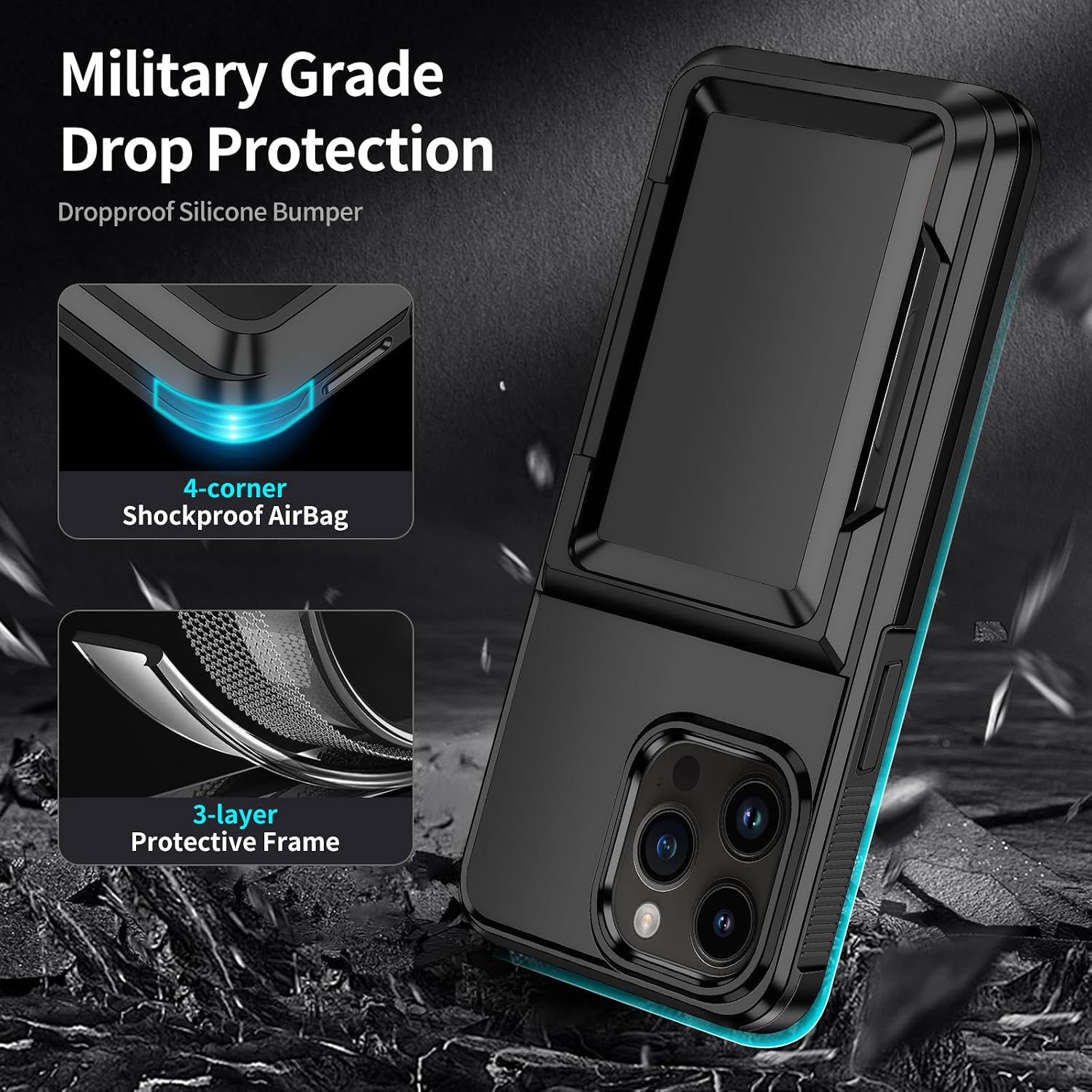 Detalle 2 de Aolcev iPhone 14 Pro Case with Card Holder: Heavy-Duty, Slim Wallet Solution