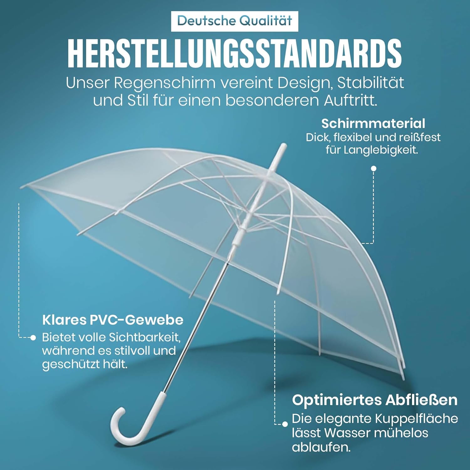 Detalle de GOODS+GADGETS Durchsichtiger Regenschirm mit weißem Stock Ø 100 cm – Transparentes Fashion-Highlight