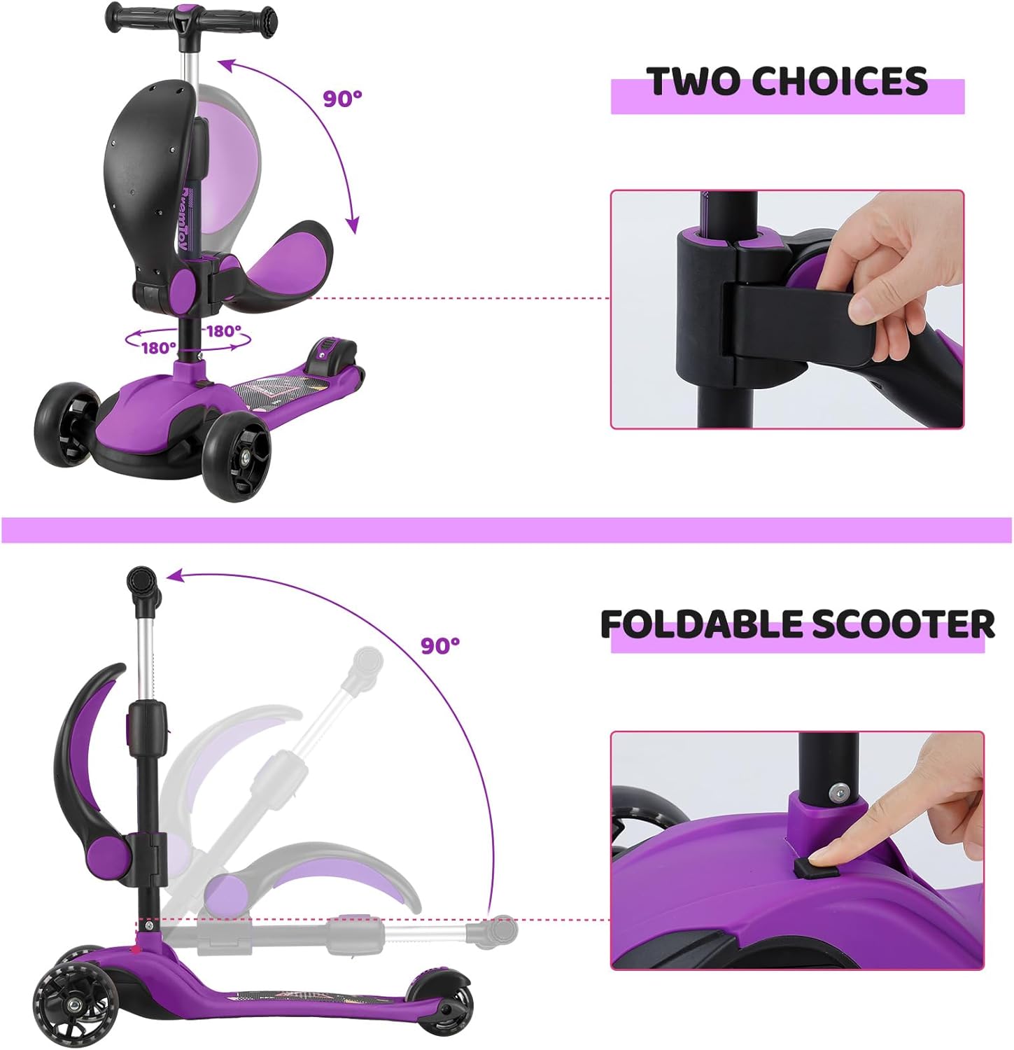 Thumbnail 4 de BremToy Roller Kinder mit abnehmbarem Sitz – stufenlos höhenverstellbarer Lenker, PU LED-Räder, faltbar