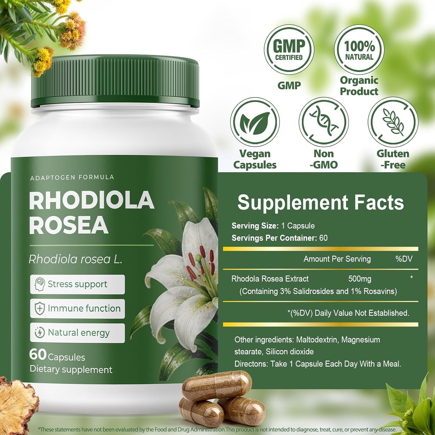 Detalle 2 de Rhodiola Rosea Supplement, Organic Capsules