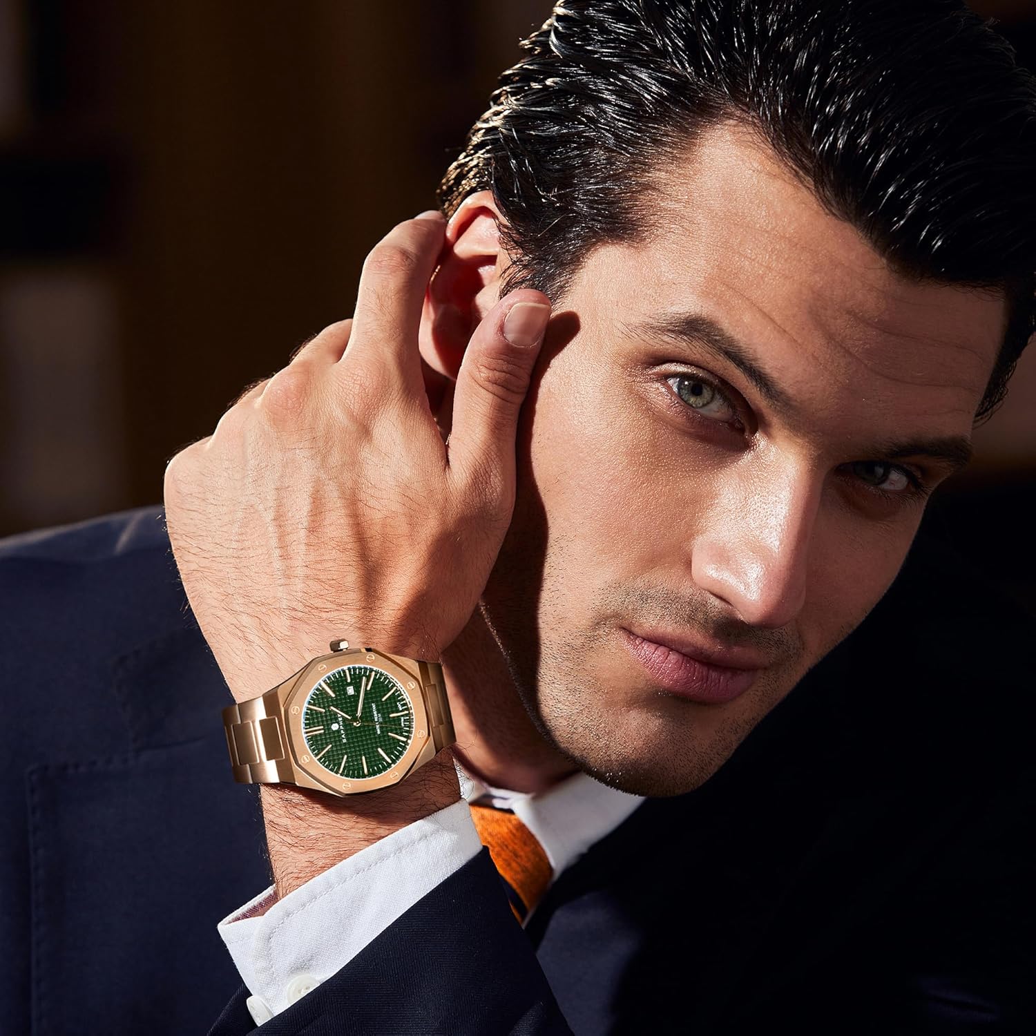 Thumbnail 4 de SAPPHERO Orologio Uomo Impermeabile 50M in Acciaio Inox, Quadrante Ottagonale 42 mm, Data Calendario Nero-Blu