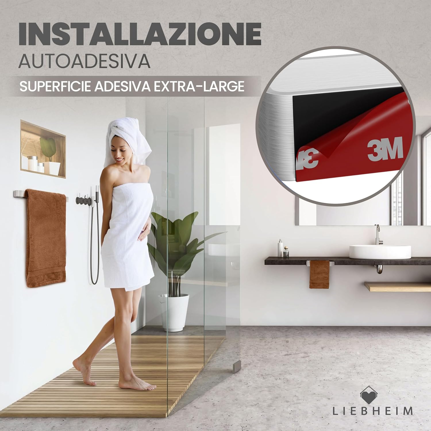 Detalle de LIEBHEIM portasciugamani adesivo da parete in alluminio spazzolato, 40 cm (senza forare)