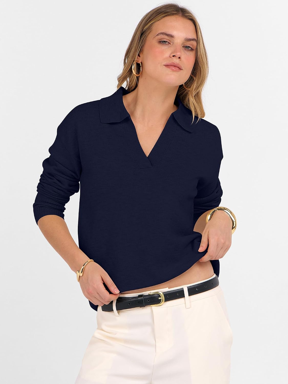 Thumbnail 2 de ANRABESS Womens Polo V-Neck Long Sleeve Sweater