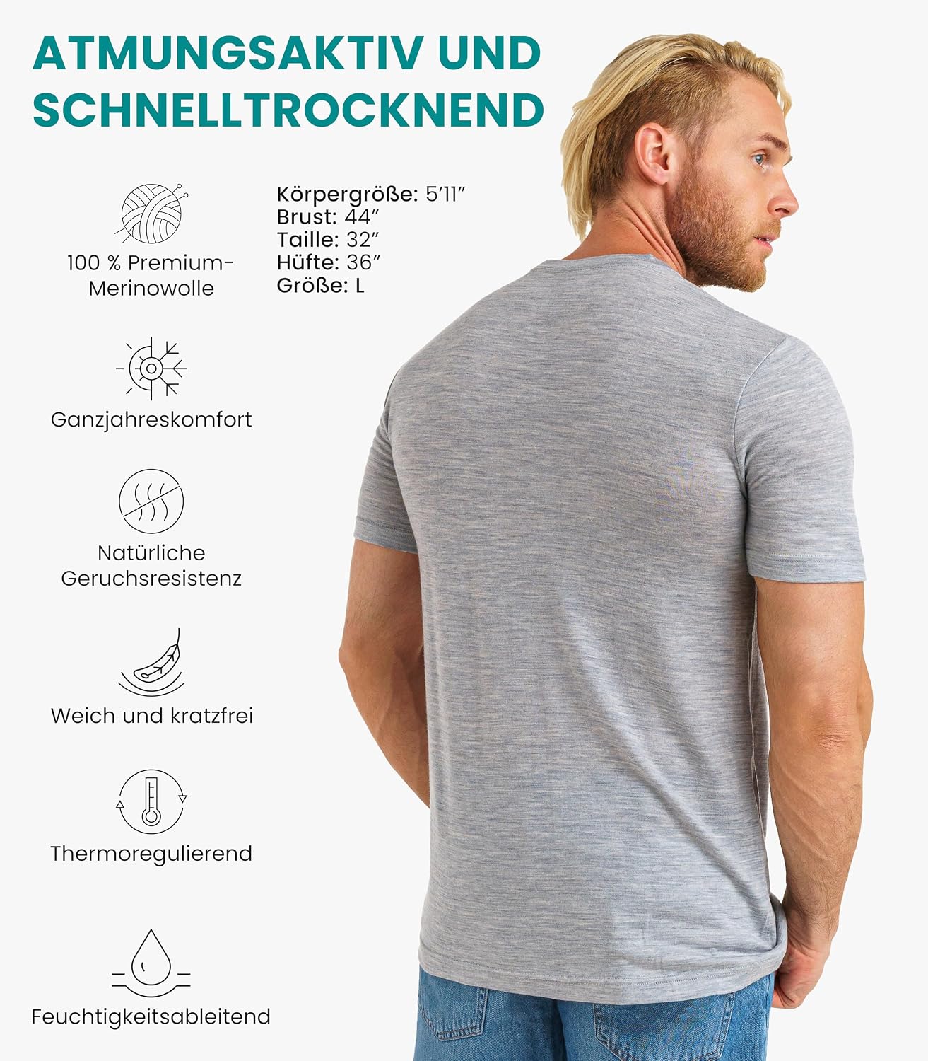 Detalle de Merino.tech Merino Wool T-Shirt 165 g/m²
