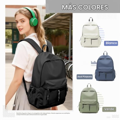 Thumbnail 1 de HYC00 Mochila Escolar para niñas adolescentes – 19 L, 14 pulgadas, impermeable, negro
