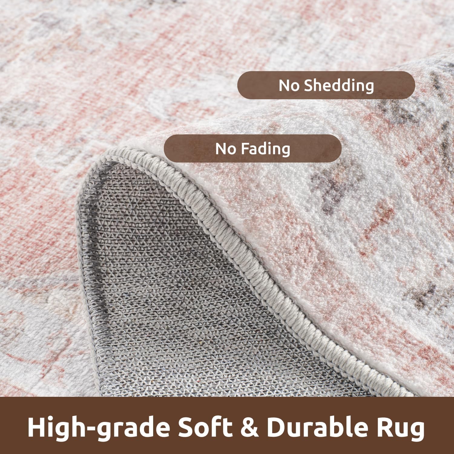 Thumbnail 3 de AMOAMI 6FT Round Vintage Soft Pink Rug — Non-Slip, Machine Washable