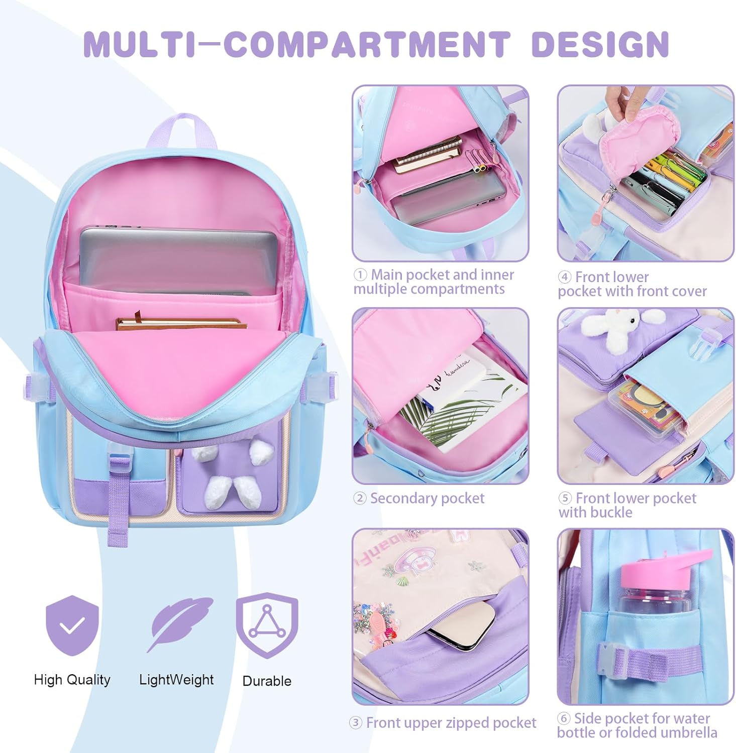 Thumbnail 3 de Aucuu sac à dos enfant 21 L pour maternelle et primaire (cartable fille, imperméable)
