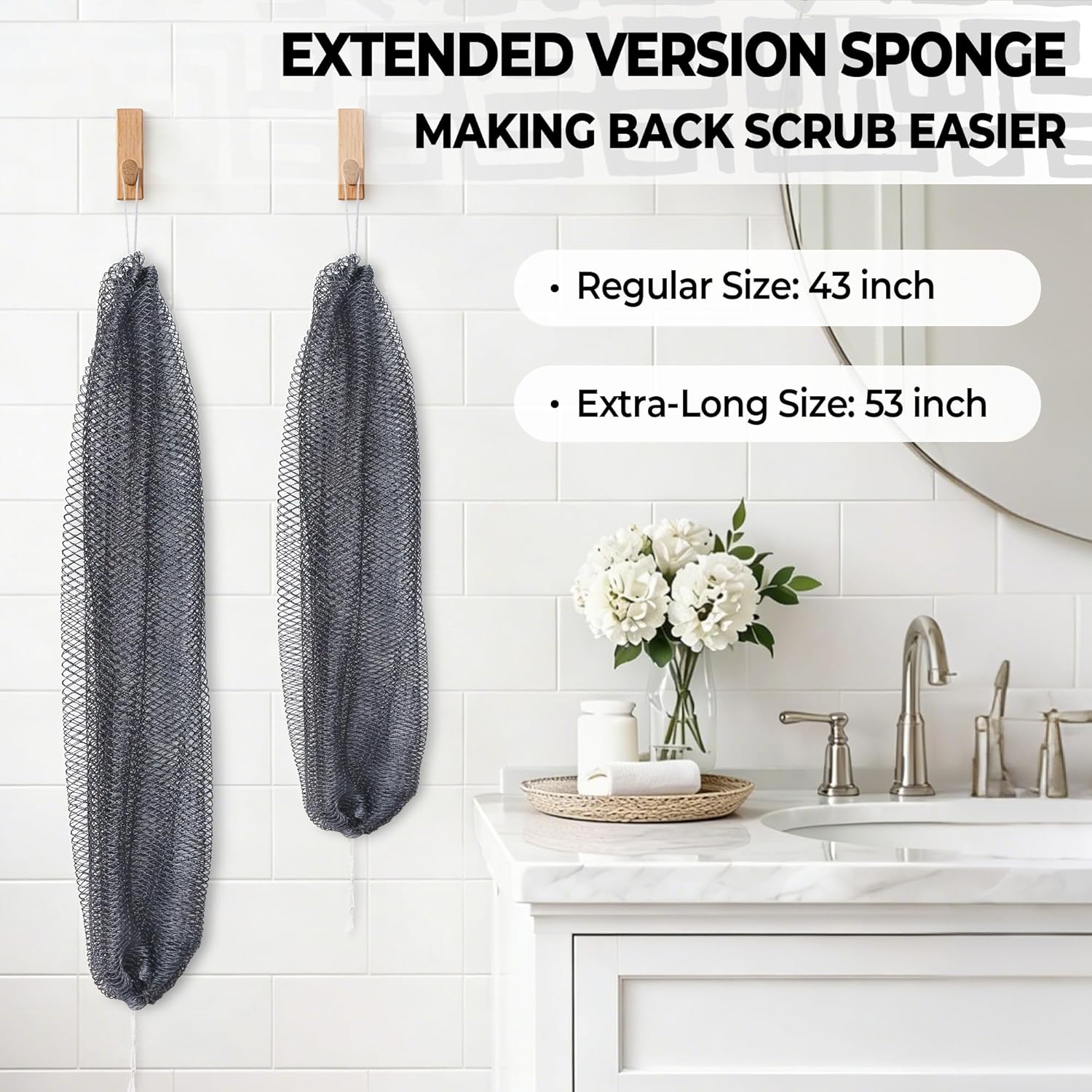 Detalle de African Net Sponge Authentic - 2 Pieces, 52in Stretched Length Exfoliating Body Scrubber
