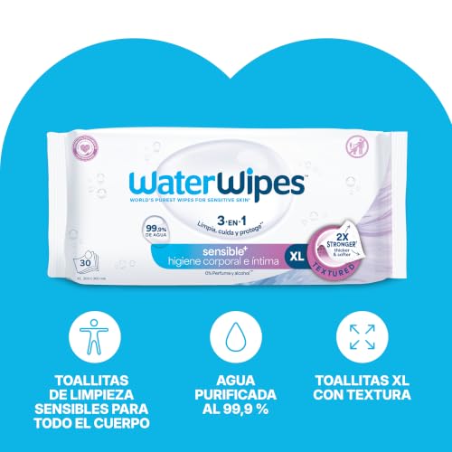 Detalle 2 de WaterWipes Sensitive+ Body & Intimate XL Wipes: higiene suave para pieles sensibles
