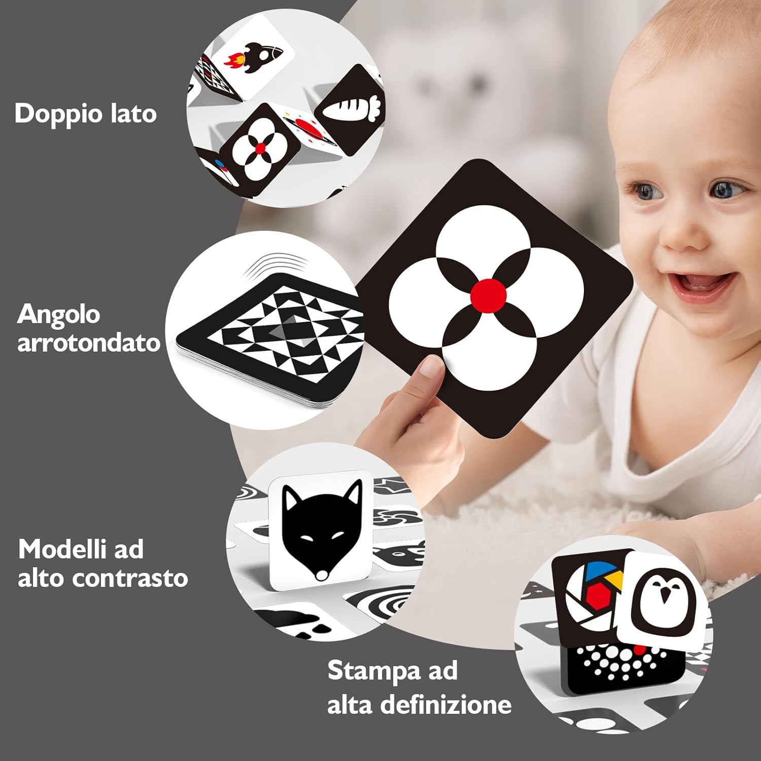 Thumbnail 2 de hahaland Carta Stimolazione Sensoriale Visiva neonati (flash cards neonati) bianco/nero alto contrasto, 20 pezzi