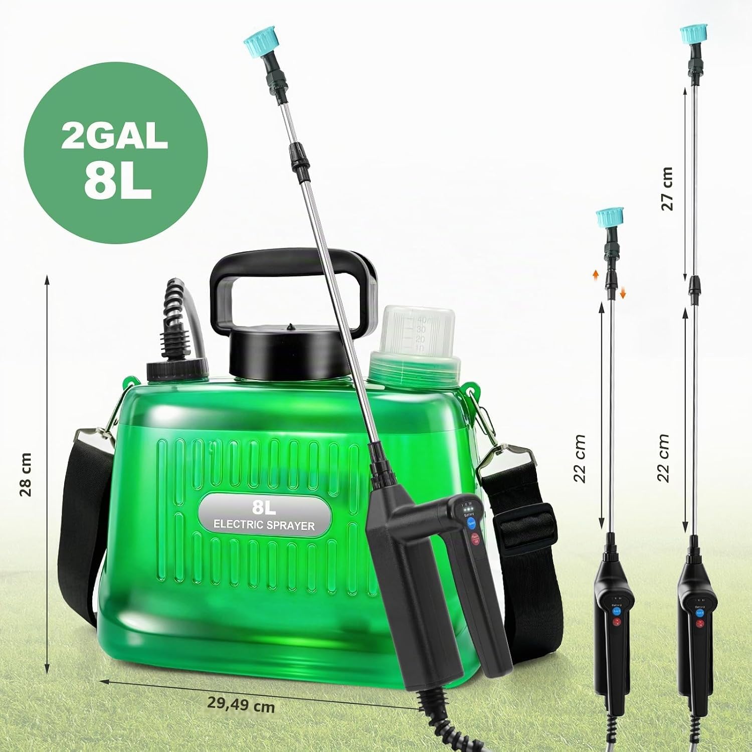 Detalle de SideKing YX2408ML-2574 elektrische tuinsproeier van 8 liter met 4 sproeiers