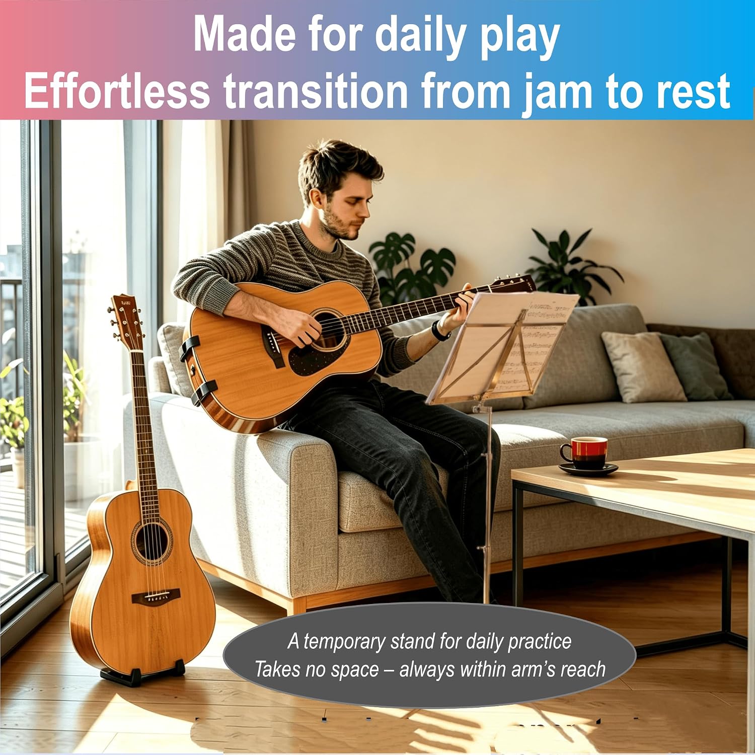 Thumbnail 1 de AUPHY SGS22 Portable Clip-On Guitar Stand for Acoustic, Classical & Folk Guitars