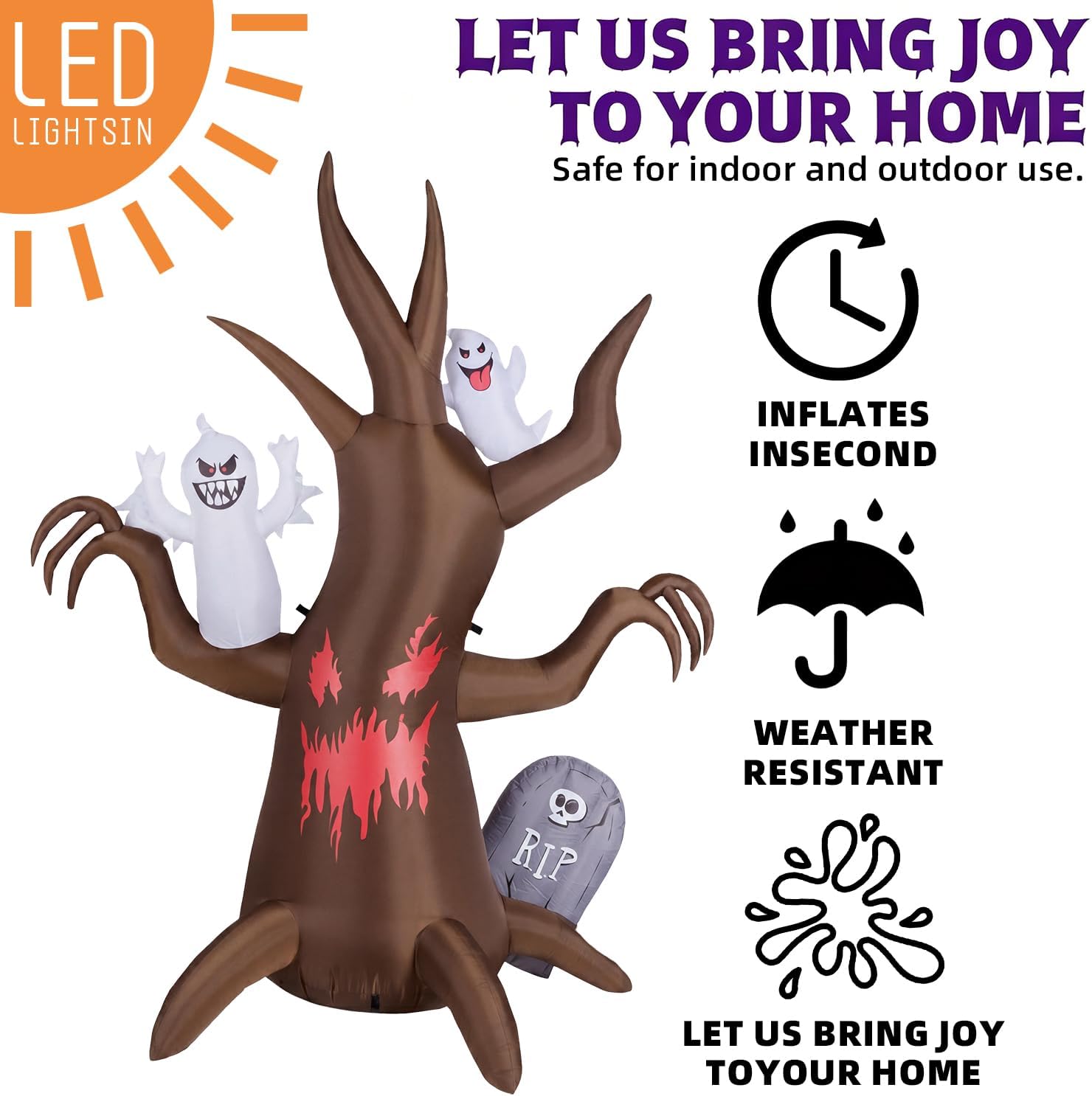 Detalle de Kendane CQJR 8FT Halloween Inflatable Scary Tree with Built-In LEDs