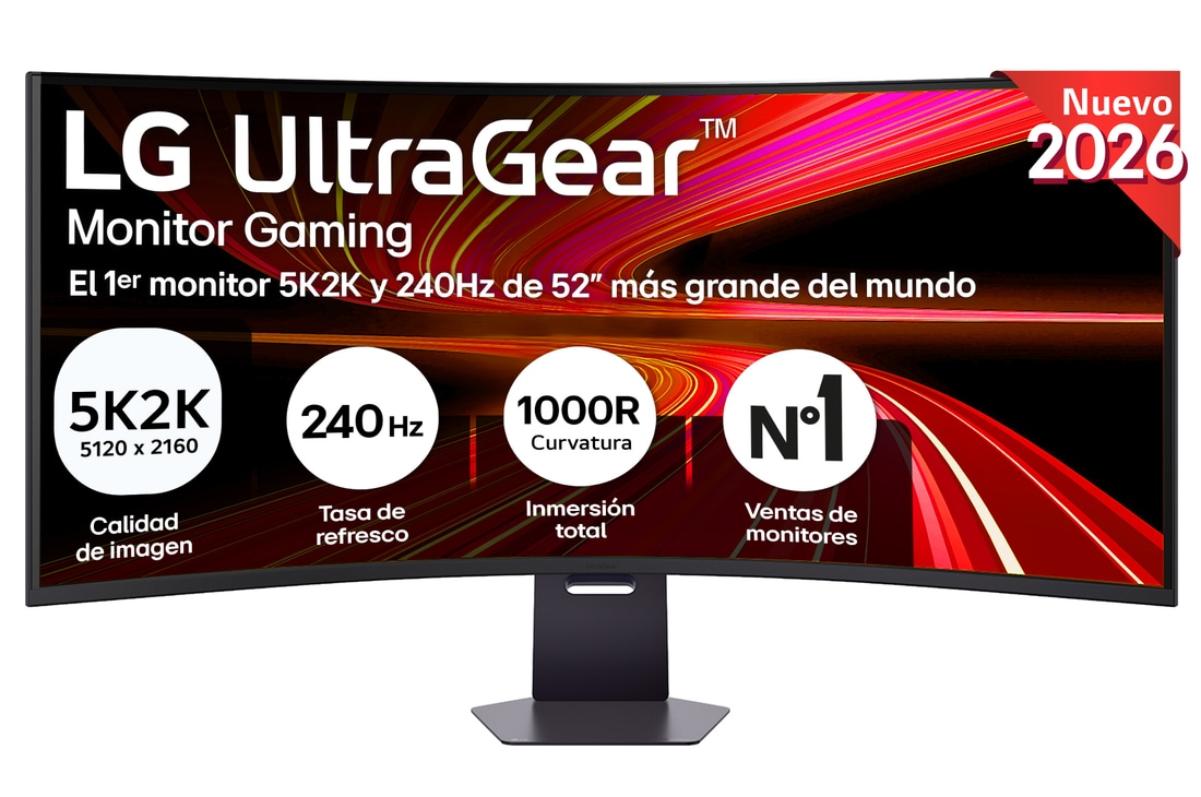 Detalle de Monitor Gaming LG UltraGear 52" 5K2K, 240 Hz, 1 ms, curvo 1000R (52G930B-B)