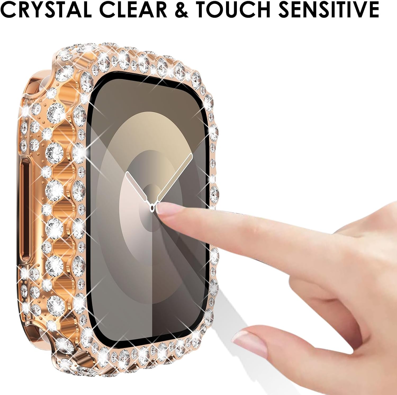 Detalle de Fullife 2 in 1 Waterproof Bling Case & 9H Tempered Glass Screen Protector for Apple Watch 45mm (Series 9/8/7) – Rosegold