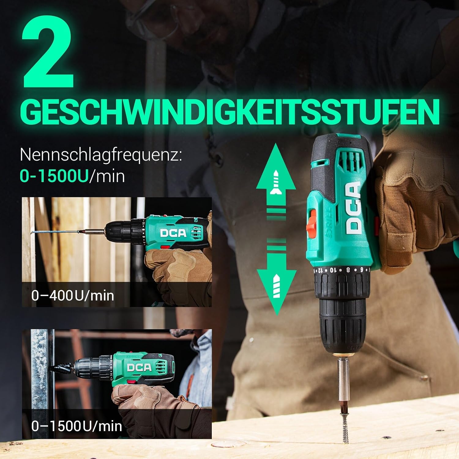 Detalle de DCA Akku-Bohrschrauber-Set ADJZ2035 (20V, 40 Nm, 10 mm Schnellspannfutter, 18+1 Stufen) – 25-teilig mit 2,0Ah Akku