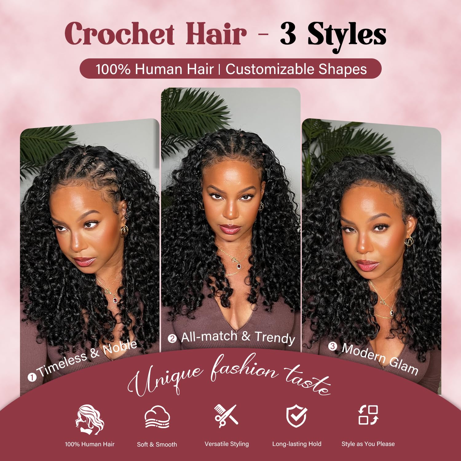 Thumbnail 2 de Burmese Curly Crochet Hair 16 Inch – 100 Strands, 3C/4A Texture, Knotless Pre-Separated Feather Crochet for Reusable, Natural Black Look