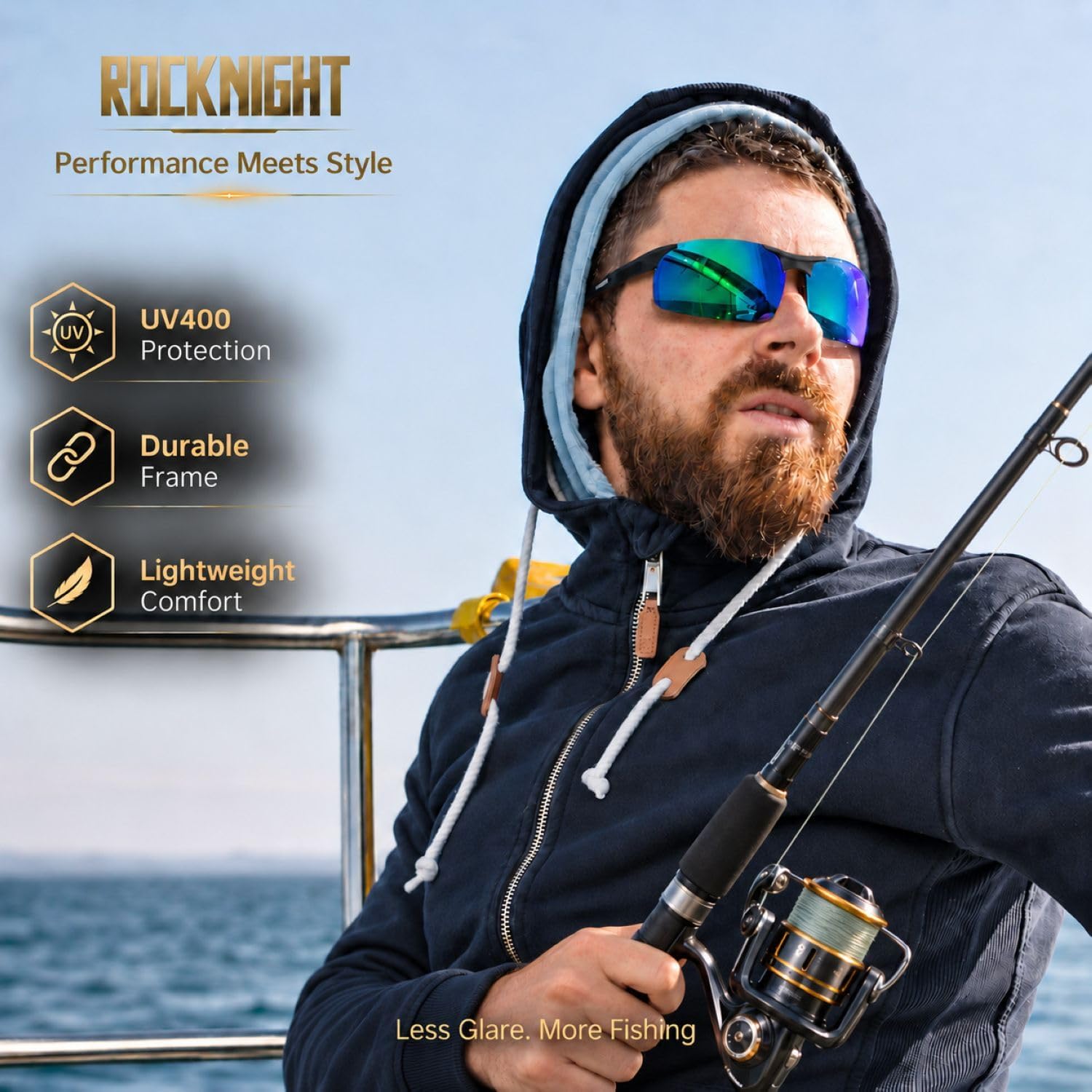 Detalle 2 de ROCKNIGHT Driving Polarized Sunglasses, Al-Mg Frame, Green Mirror Lenses