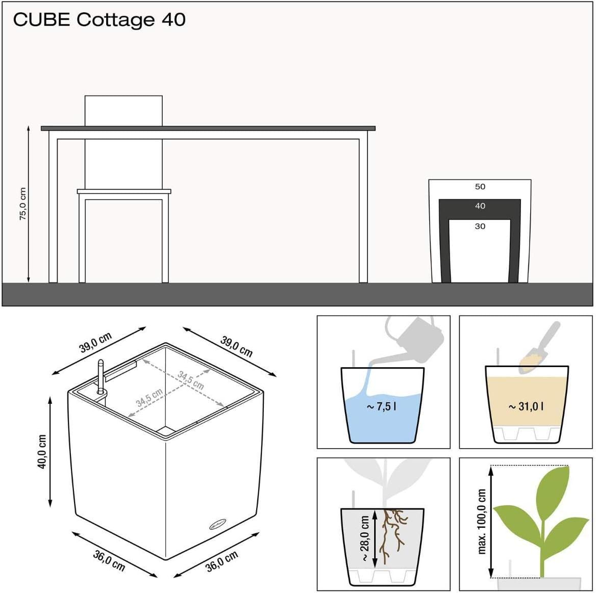 Detalle 2 de Lechuza CUBE Cottage 40 granito vaso irrigazione