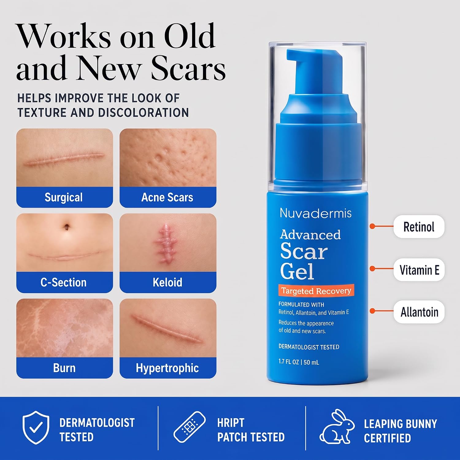 Detalle de NUVADERMIS Scar Gel: Advanced Scar Cream for Surgical and Acne Scars