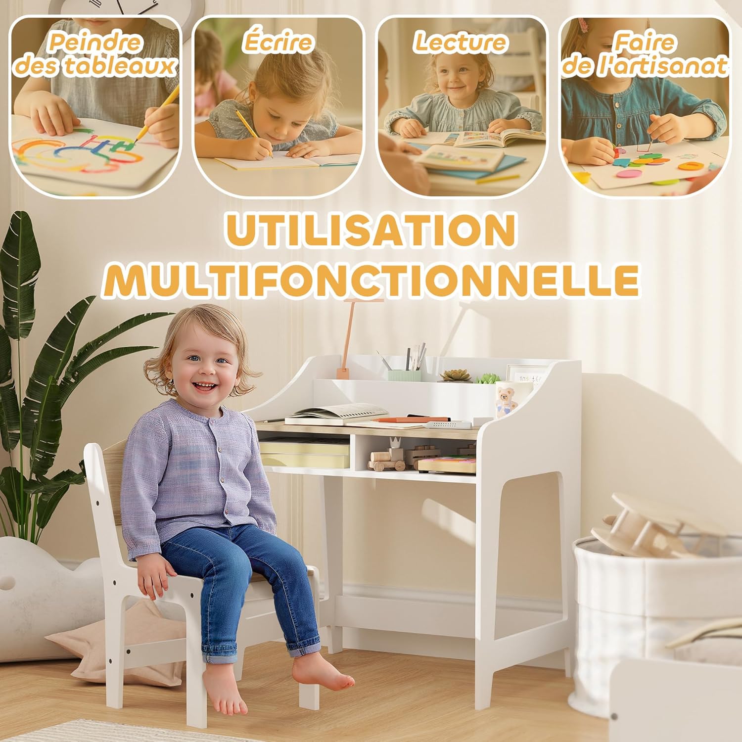 Thumbnail 3 de Ensemble Bureau et Chaise AIYAPLAY pour Enfant 3 à 8 ans – rangement pratique et sécurité