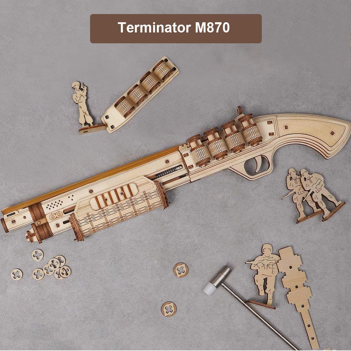 Thumbnail 1 de ROKR Elastici Pistola in Legno da Assemblare – Modello Terminator M870 (Puzzle 3D)