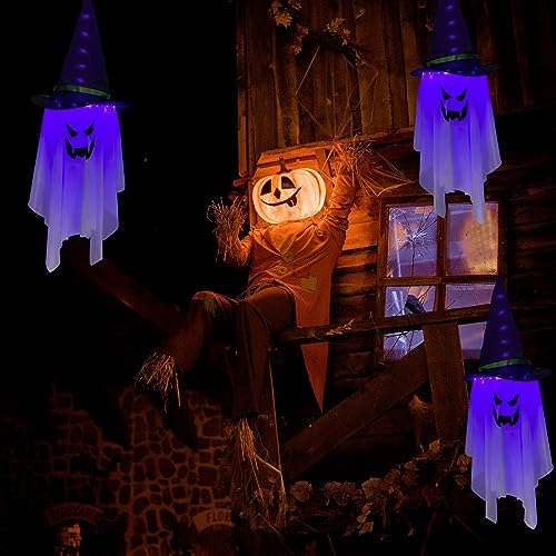Thumbnail 1 de Décorations d'Halloween à suspendre fantôme lumineux et chapeau de magicien – Jsdoin pour jardin et porte