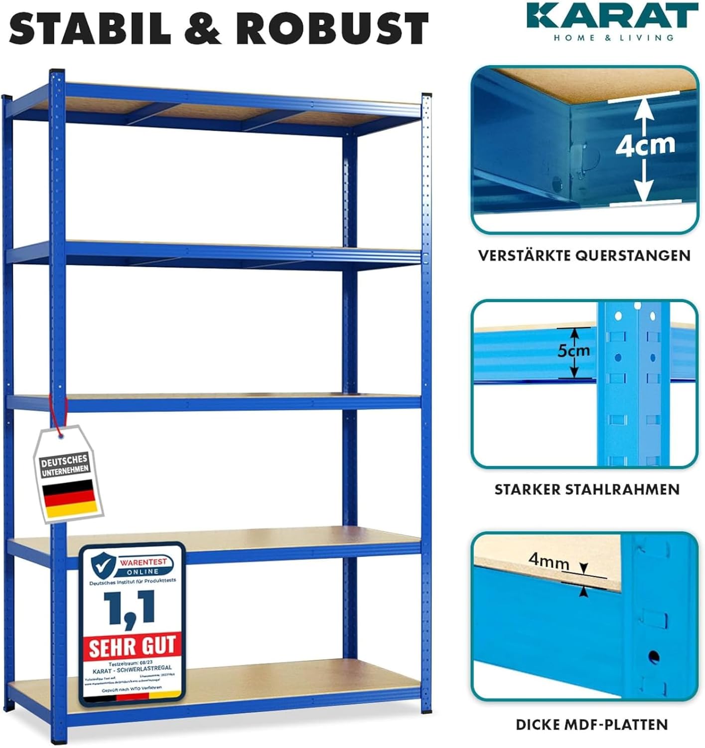 Thumbnail 2 de KARAT Schwerlastregal-Steckregal im 2er-Set (Keller- & Lagerregal) mit 5 verstellbaren Böden, blau