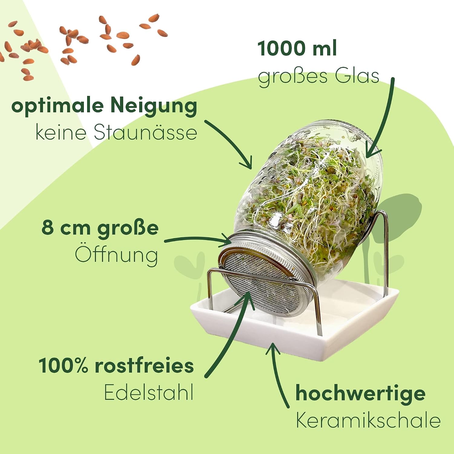 Thumbnail 3 de Green SEEDS Sprossenglas Set 3er + KRESSESIEB