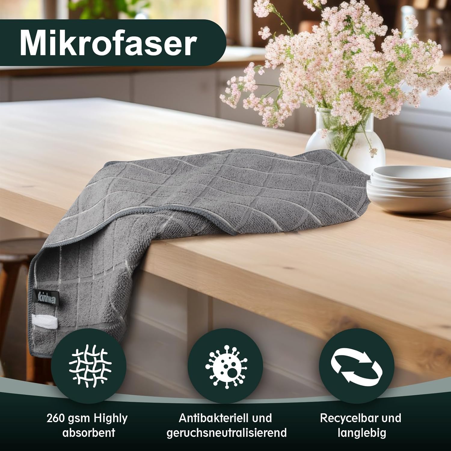 Thumbnail 1 de KinHwa Mikrofasergeschirrtücher 4er Set 45x65